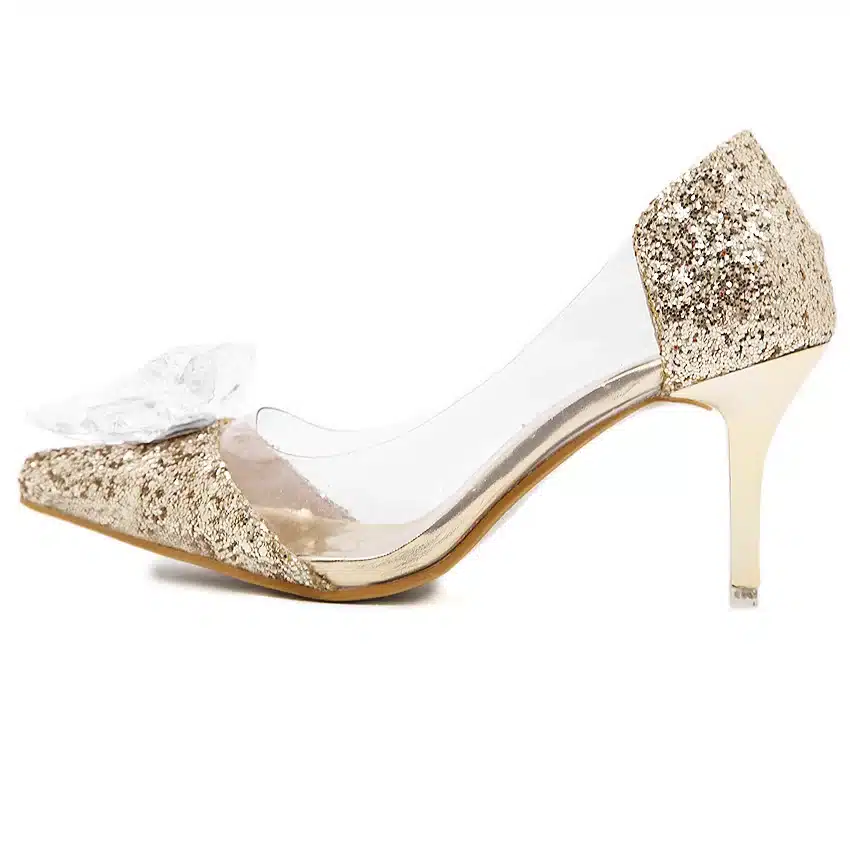 Plus Size Cinderella Shoes Low Heels Ladies Pumps Women Wedding Party Shoes Thin Heel Rhinestone Butterfly Crystal Dress Shoes 23