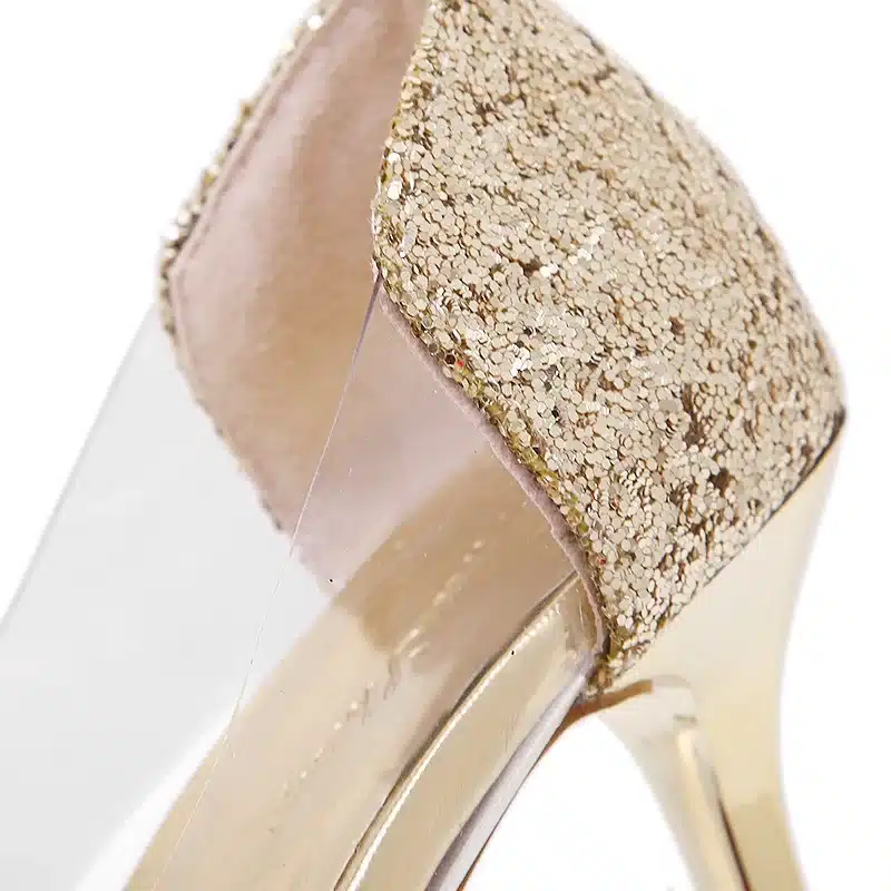 Plus Size Cinderella Shoes Low Heels Ladies Pumps Women Wedding Party Shoes Thin Heel Rhinestone Butterfly Crystal Dress Shoes 26