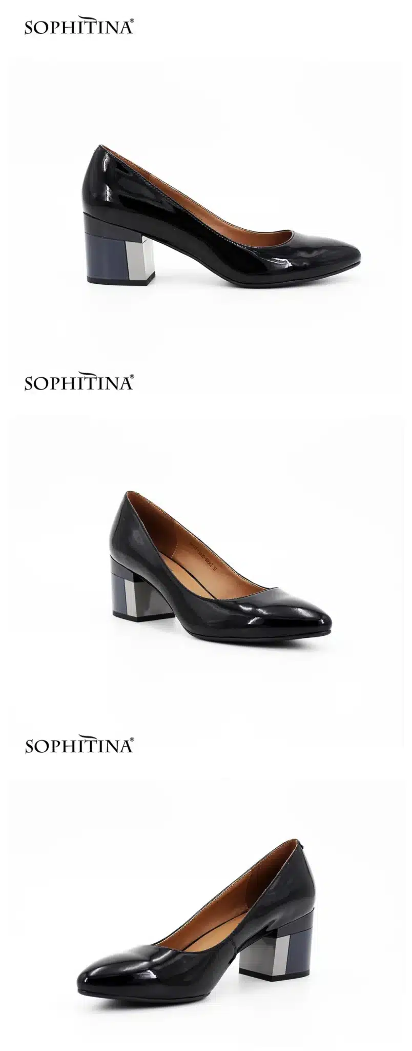 SOPHITINA Brand Thick heel Ladies Pumps Patent Leather Pointed Toe Colorful heels Party Wine Red Black Handmade Shoes Women D13 4