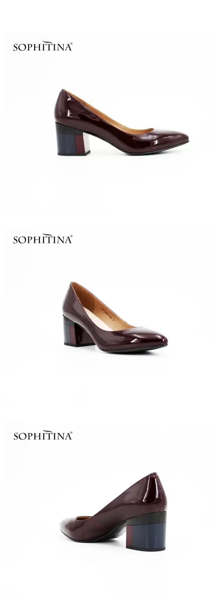 SOPHITINA Brand Thick heel Ladies Pumps Patent Leather Pointed Toe Colorful heels Party Wine Red Black Handmade Shoes Women D13 5