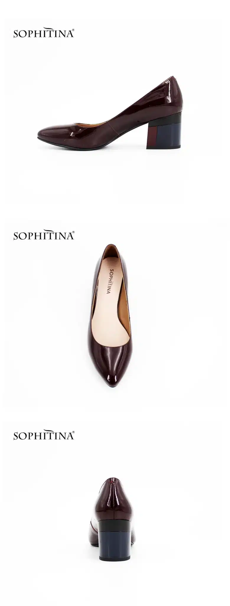 SOPHITINA Brand Thick heel Ladies Pumps Patent Leather Pointed Toe Colorful heels Party Wine Red Black Handmade Shoes Women D13 6