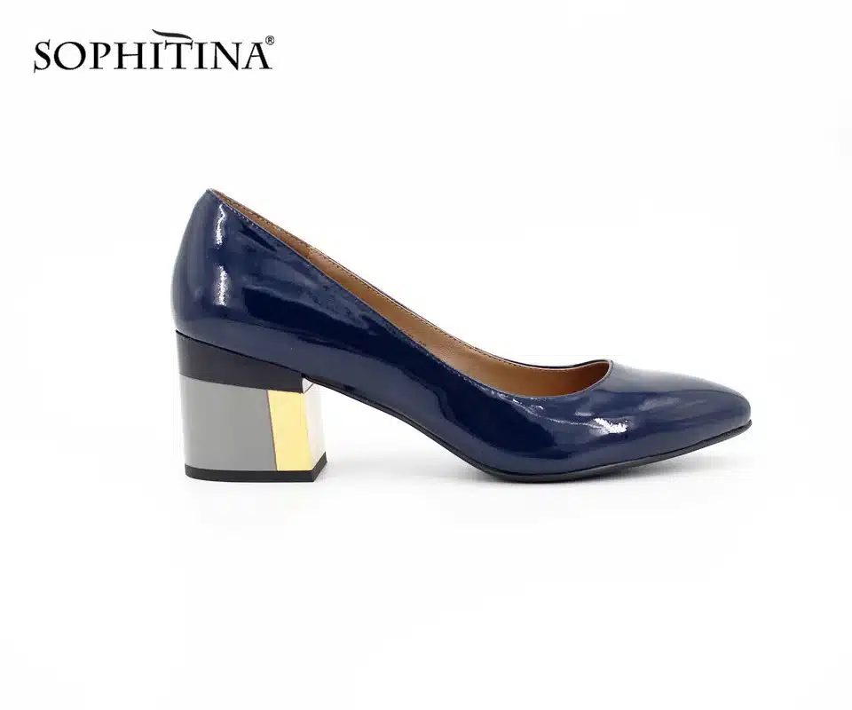SOPHITINA Brand Thick heel Ladies Pumps Patent Leather Pointed Toe Colorful heels Party Wine Red Black Handmade Shoes Women D13 7