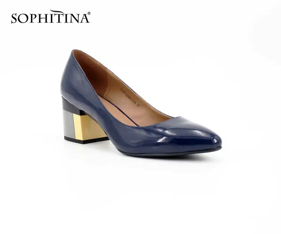 SOPHITINA Brand Thick heel Ladies Pumps Patent Leather Pointed Toe Colorful heels Party Wine Red Black Handmade Shoes Women D13 8