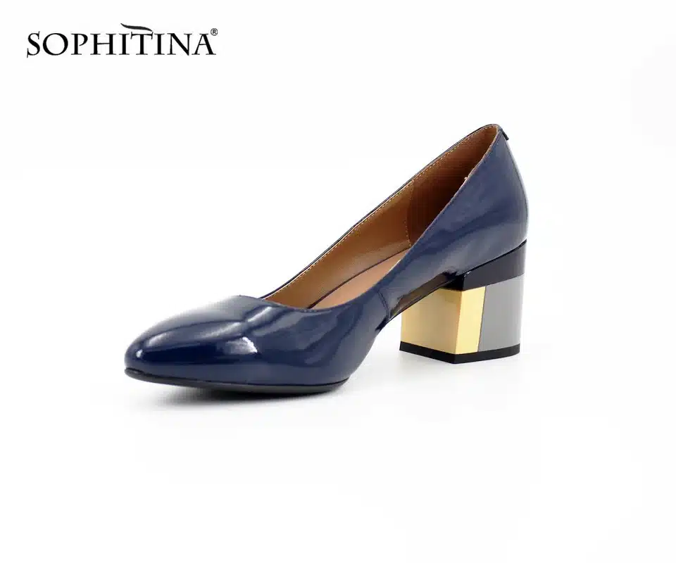 SOPHITINA Brand Thick heel Ladies Pumps Patent Leather Pointed Toe Colorful heels Party Wine Red Black Handmade Shoes Women D13 9