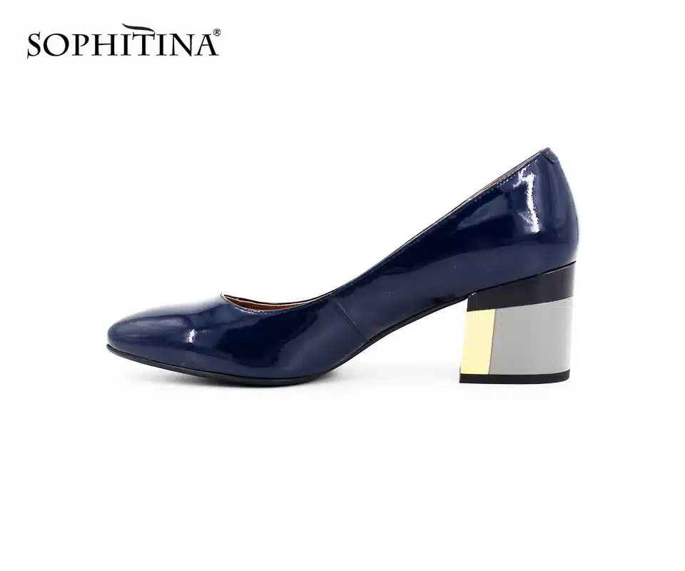 SOPHITINA Brand Thick heel Ladies Pumps Patent Leather Pointed Toe Colorful heels Party Wine Red Black Handmade Shoes Women D13 10