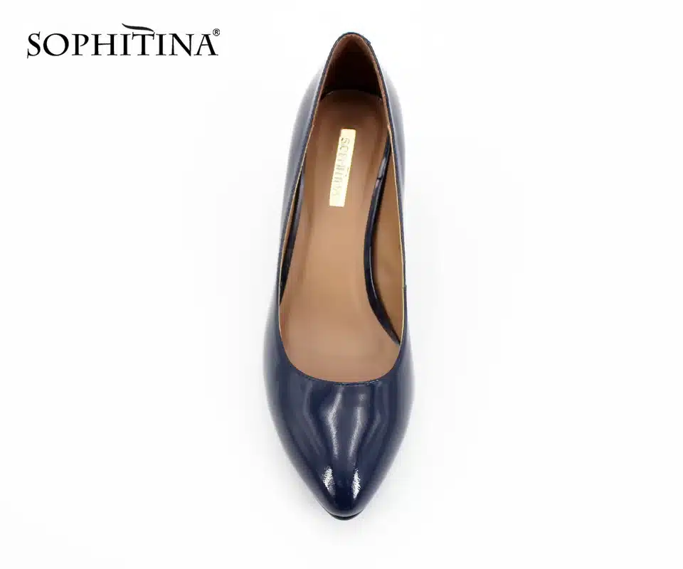 SOPHITINA Brand Thick heel Ladies Pumps Patent Leather Pointed Toe Colorful heels Party Wine Red Black Handmade Shoes Women D13 11