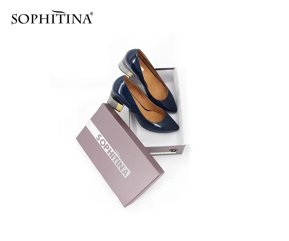 SOPHITINA Brand Thick heel Ladies Pumps Patent Leather Pointed Toe Colorful heels Party Wine Red Black Handmade Shoes Women D13 12