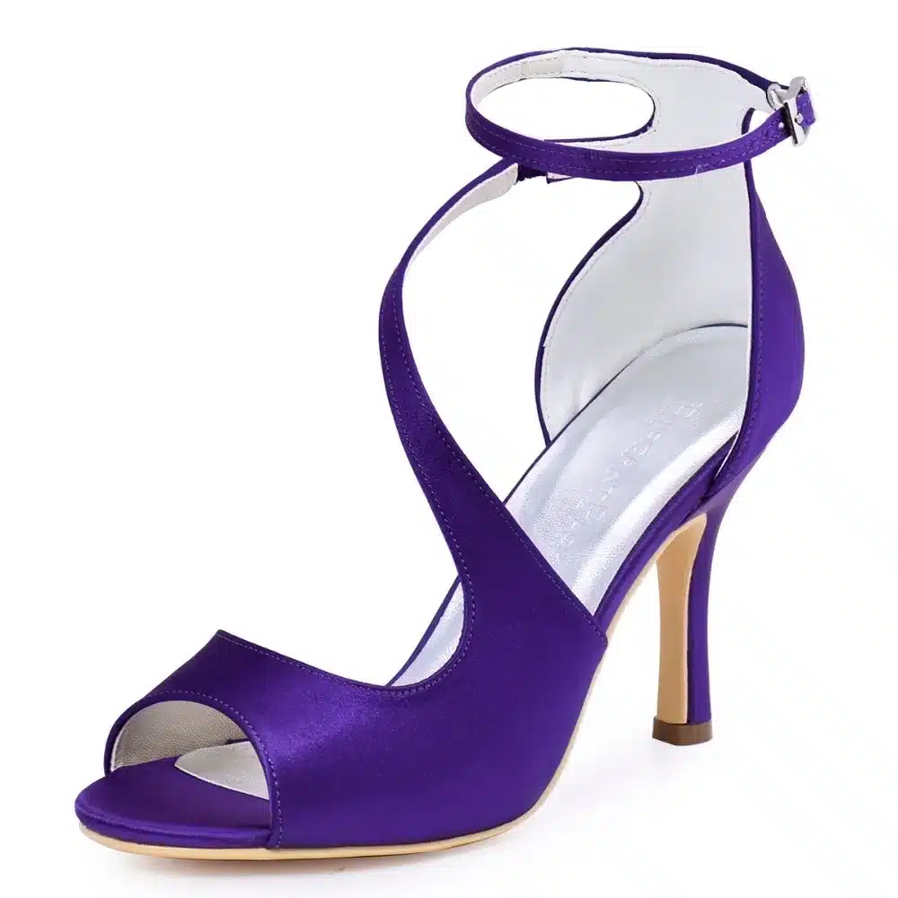 Woman High Heel Ankle Strap Sandals Teal Purple Peep Toe Bridesmaid Satin Prom Strappy Pumps Bride Wedding Bridal Shoes HP1565 11