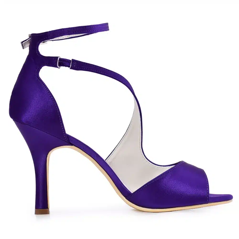 Woman High Heel Ankle Strap Sandals Teal Purple Peep Toe Bridesmaid Satin Prom Strappy Pumps Bride Wedding Bridal Shoes HP1565 12