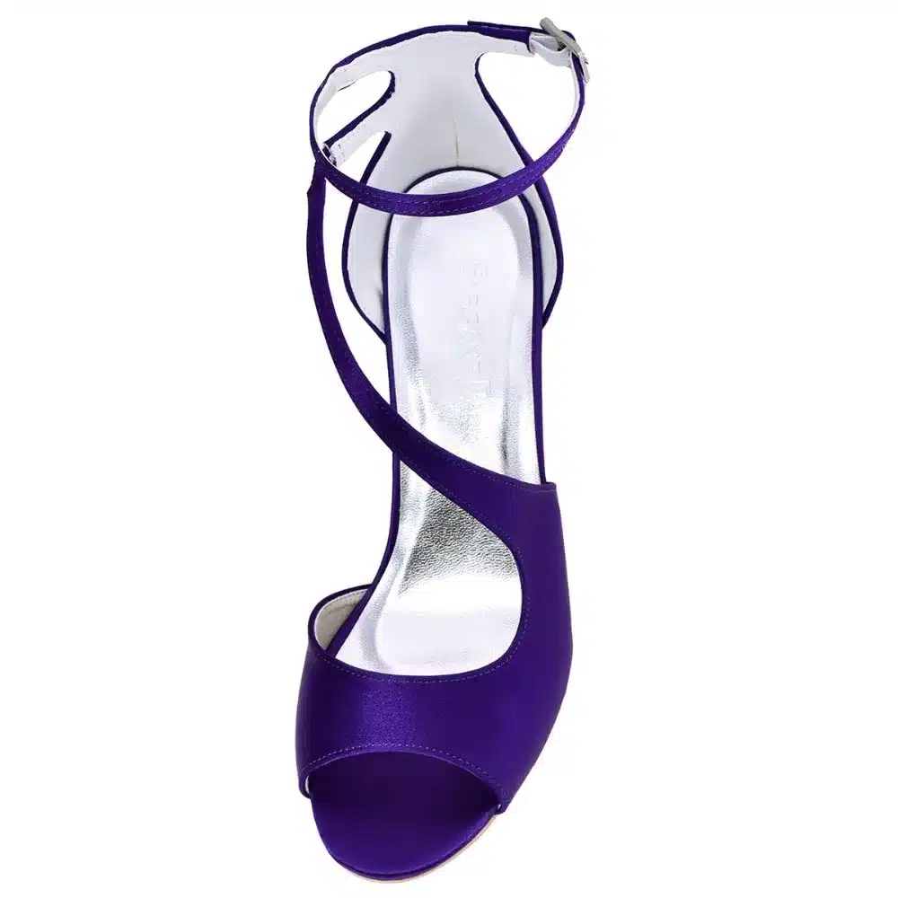 Woman High Heel Ankle Strap Sandals Teal Purple Peep Toe Bridesmaid Satin Prom Strappy Pumps Bride Wedding Bridal Shoes HP1565 13