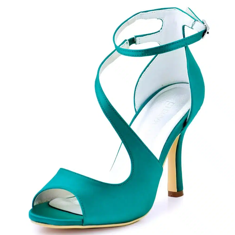 Woman High Heel Ankle Strap Sandals Teal Purple Peep Toe Bridesmaid Satin Prom Strappy Pumps Bride Wedding Bridal Shoes HP1565 16