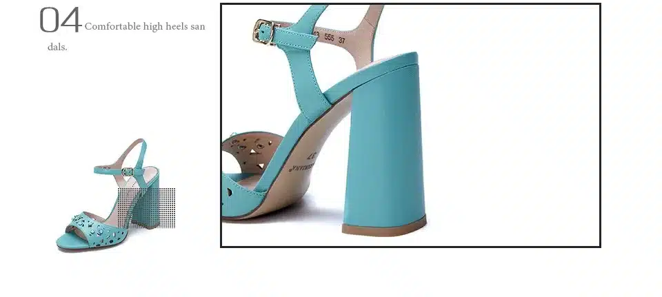 Genuine leather SANDALS high heels shoes for woman Ankle Strap Square heel Party model 35-40 size Free shipping BASSIRIANA 11