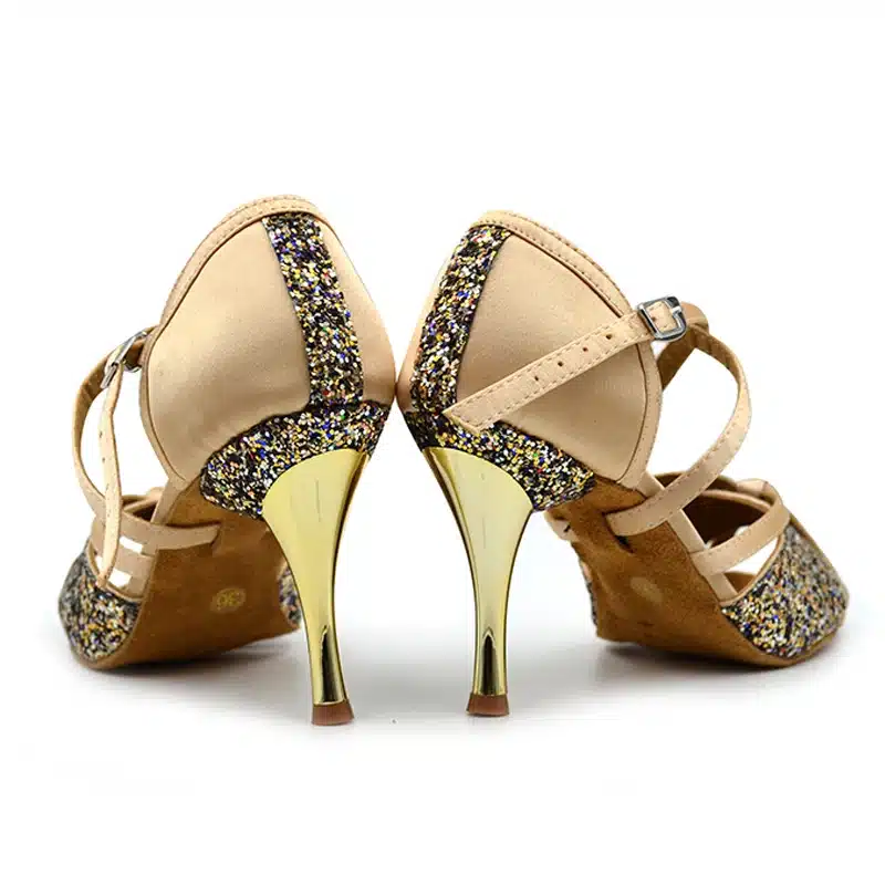 Glitter Girls Dancing Shoes women 8.5cm metal heel soft sole Khaki black grey Salsa Ballroom Latin Dance Shoes for Ladies NL002 9