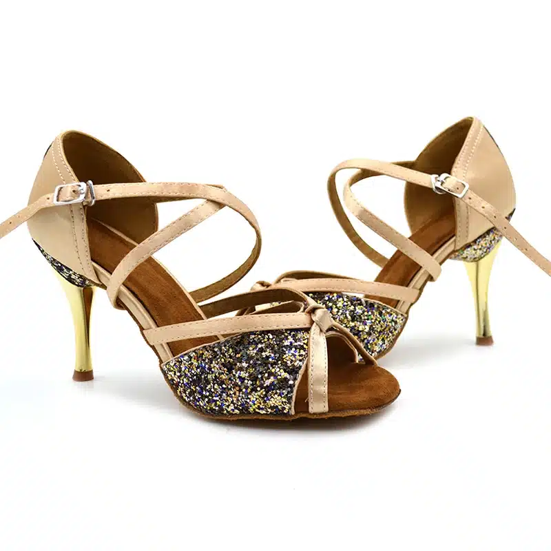 Glitter Girls Dancing Shoes women 8.5cm metal heel soft sole Khaki black grey Salsa Ballroom Latin Dance Shoes for Ladies NL002 10