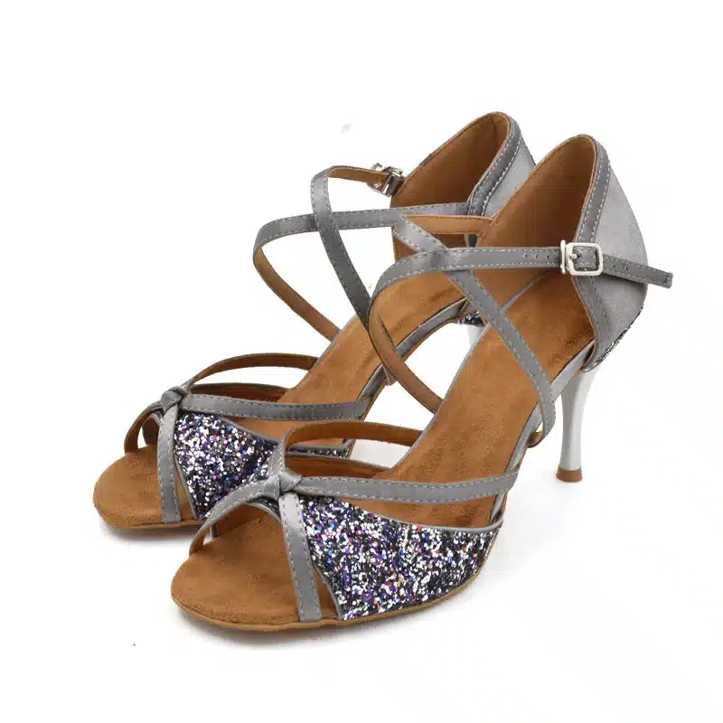 Glitter Girls Dancing Shoes women 8.5cm metal heel soft sole Khaki black grey Salsa Ballroom Latin Dance Shoes for Ladies NL002 14