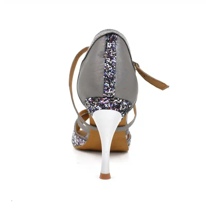 Glitter Girls Dancing Shoes women 8.5cm metal heel soft sole Khaki black grey Salsa Ballroom Latin Dance Shoes for Ladies NL002 15