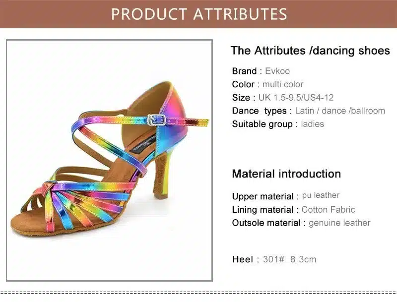 Free Shipping Latin salsa shoes lady evkoodance Rainbow Color 2016 leather 8.3cm Heel Ballroom Latin Dance Shoes women Evkoo-074 11