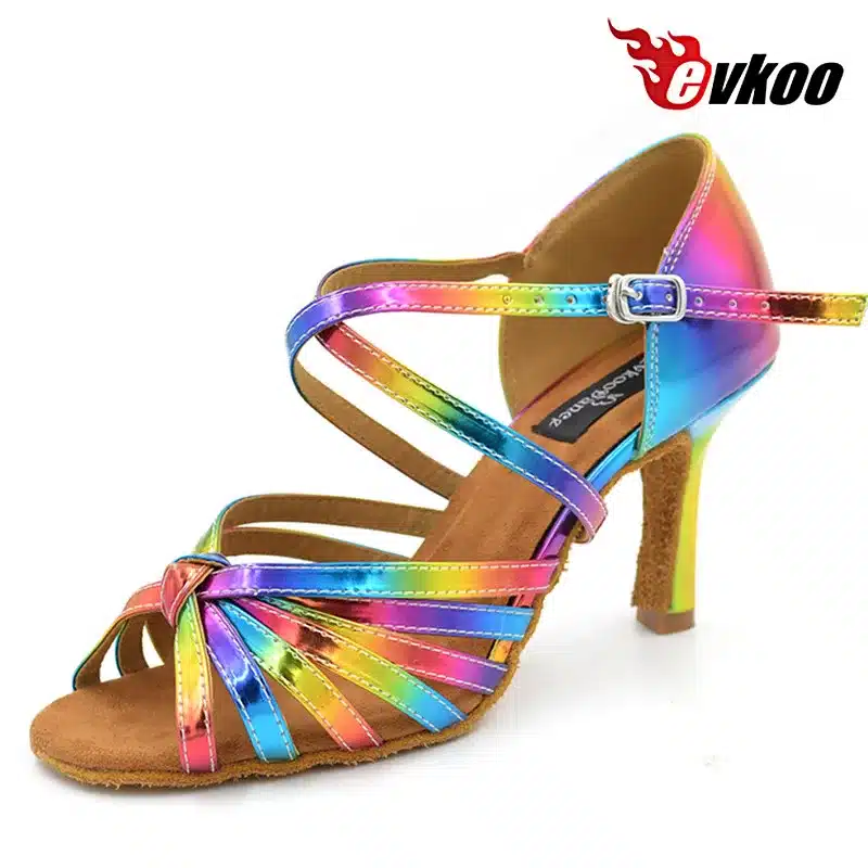 Free Shipping Latin salsa shoes lady evkoodance Rainbow Color 2016 leather 8.3cm Heel Ballroom Latin Dance Shoes women Evkoo-074 12