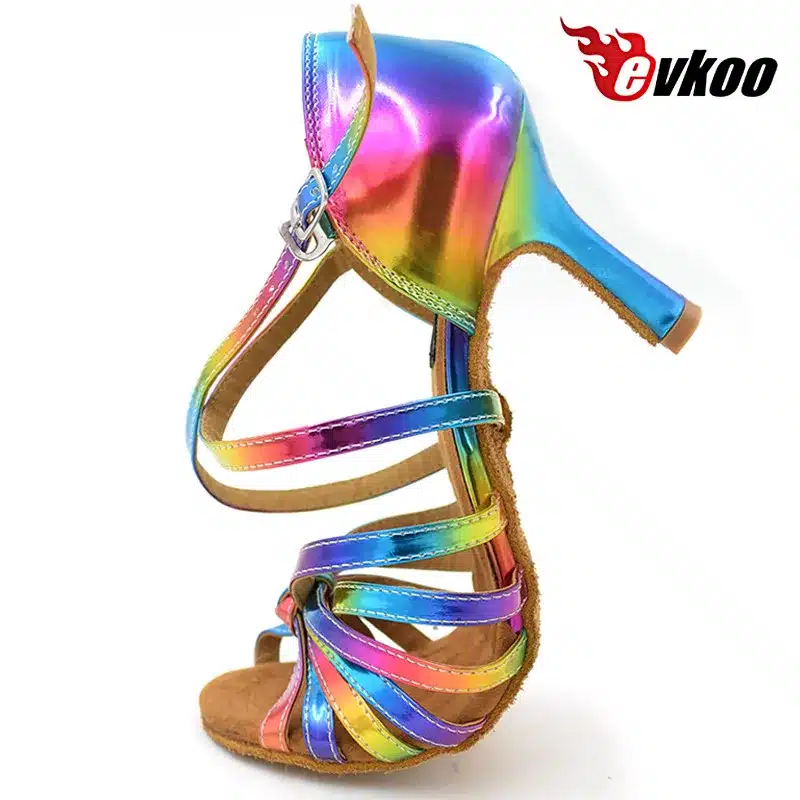 Free Shipping Latin salsa shoes lady evkoodance Rainbow Color 2016 leather 8.3cm Heel Ballroom Latin Dance Shoes women Evkoo-074 15