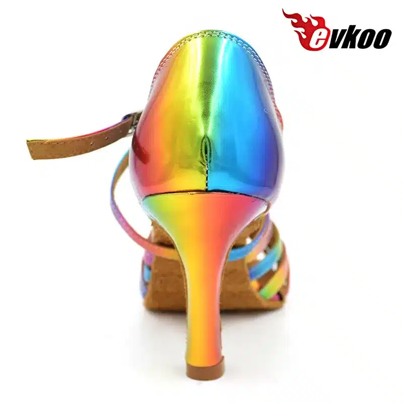 Free Shipping Latin salsa shoes lady evkoodance Rainbow Color 2016 leather 8.3cm Heel Ballroom Latin Dance Shoes women Evkoo-074 14