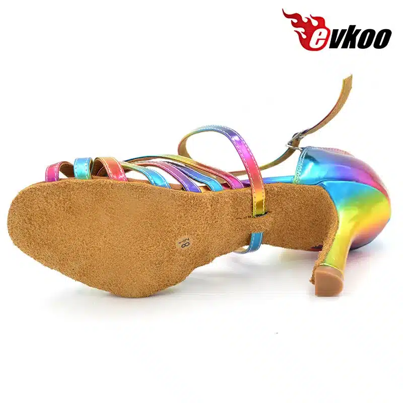 Free Shipping Latin salsa shoes lady evkoodance Rainbow Color 2016 leather 8.3cm Heel Ballroom Latin Dance Shoes women Evkoo-074 16