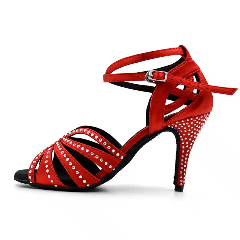 Zapatos de baile latino suede sole Best Seller 8.5cm heel Rhinestones Women Salsa Ballroom Latin Dance shoes with Diamond NL018 12