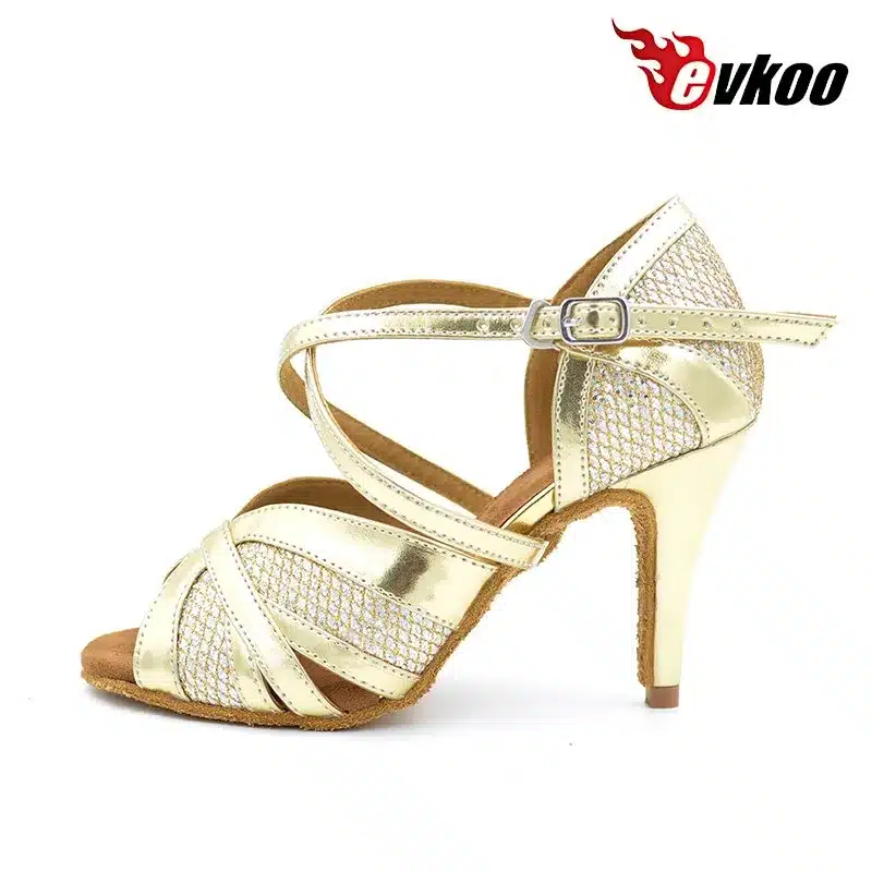 Evkoodance Most Comfortable Gold New Style Salsa Ballroom Dance Shoes 8.5cm Heel Latin Dance Shoes Women Evkoo-267 13