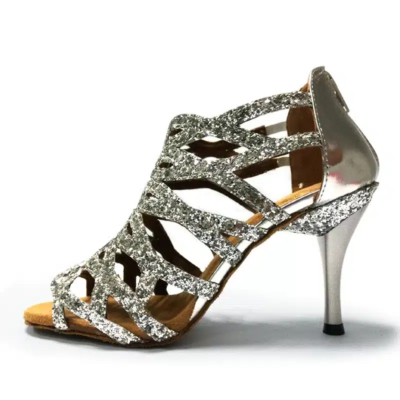 Shoes dance latin 8.5cm Slim high heel Leather soft sole Red Black Silver Pink Ballroom Salsa Women Latin Shoes Sandals NL008 10