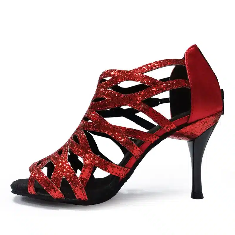 Shoes dance latin 8.5cm Slim high heel Leather soft sole Red Black Silver Pink Ballroom Salsa Women Latin Shoes Sandals NL008 11