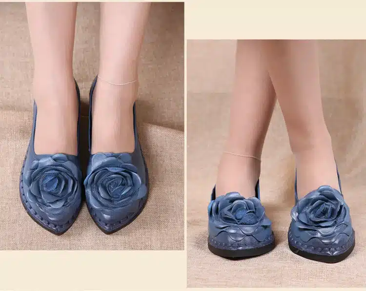 2017 New Vintage Handmade Folk Style Women Flats Casual Shoes Genuine Leather Lady Soft Bottom Shoes for Mother Fashion Loafers 24