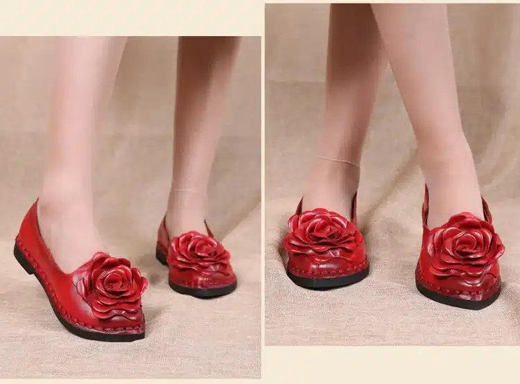 2017 New Vintage Handmade Folk Style Women Flats Casual Shoes Genuine Leather Lady Soft Bottom Shoes for Mother Fashion Loafers 27