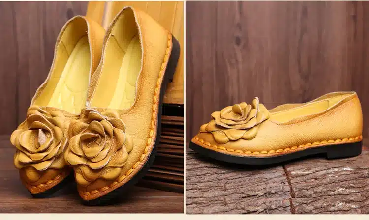 2017 New Vintage Handmade Folk Style Women Flats Casual Shoes Genuine Leather Lady Soft Bottom Shoes for Mother Fashion Loafers 36