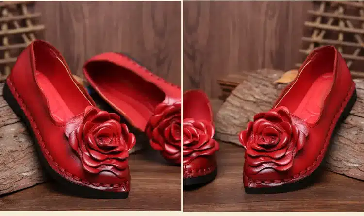 2017 New Vintage Handmade Folk Style Women Flats Casual Shoes Genuine Leather Lady Soft Bottom Shoes for Mother Fashion Loafers 38