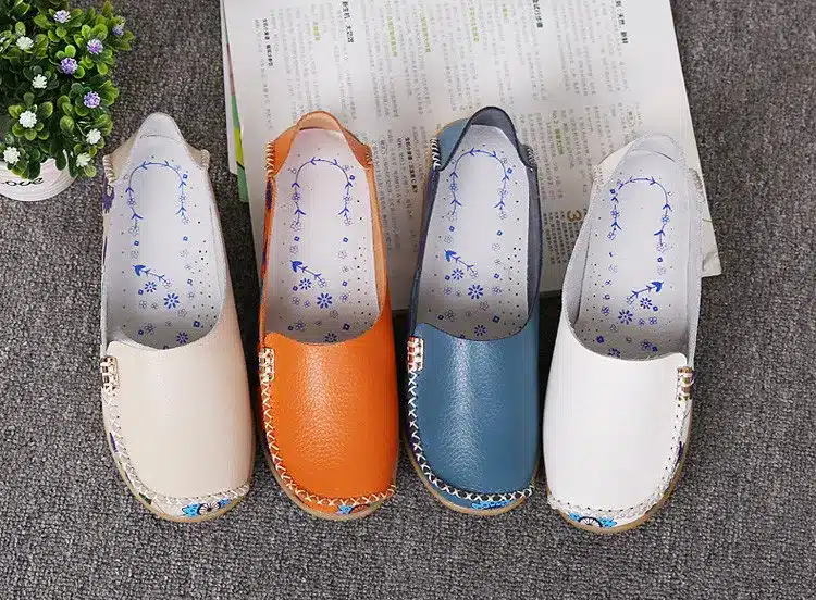 2017 New Design Print Flower Women's Casual Shoes High Quality Genuine Leather Women Flats Slip On Female Loafers Lady Boat Shoe 11