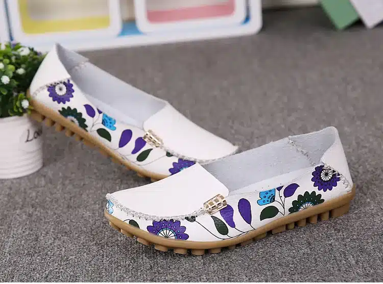 2017 New Design Print Flower Women's Casual Shoes High Quality Genuine Leather Women Flats Slip On Female Loafers Lady Boat Shoe 12