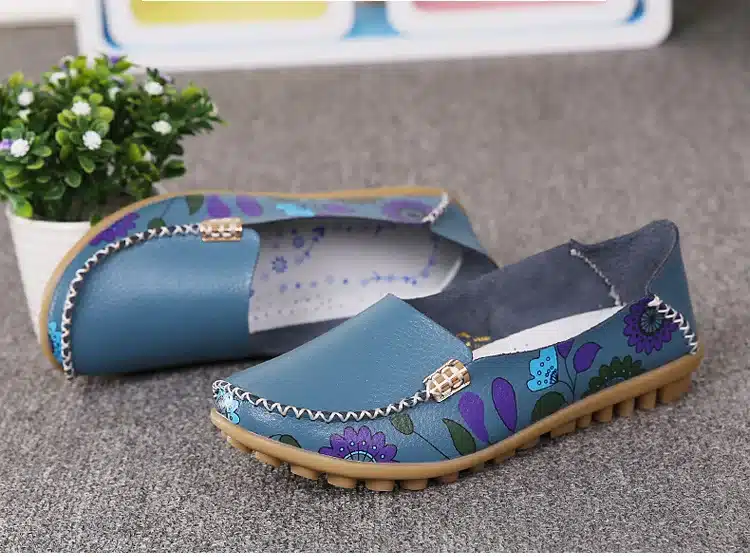2017 New Design Print Flower Women's Casual Shoes High Quality Genuine Leather Women Flats Slip On Female Loafers Lady Boat Shoe 15