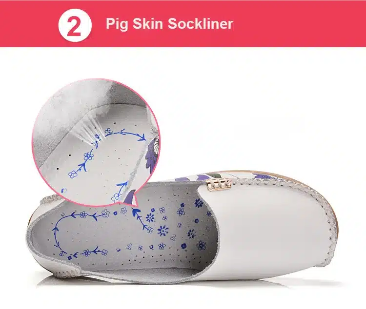 2017 New Design Print Flower Women's Casual Shoes High Quality Genuine Leather Women Flats Slip On Female Loafers Lady Boat Shoe 17
