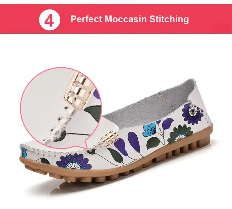 2017 New Design Print Flower Women's Casual Shoes High Quality Genuine Leather Women Flats Slip On Female Loafers Lady Boat Shoe 19