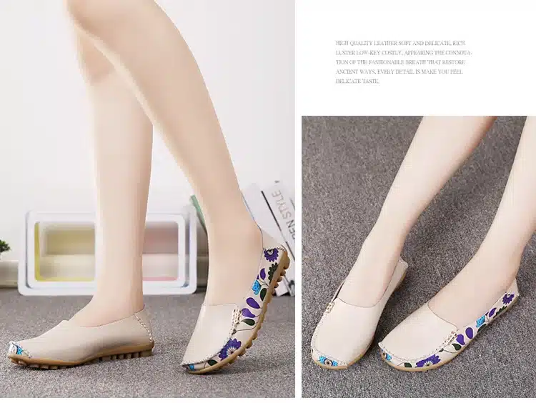 2017 New Design Print Flower Women's Casual Shoes High Quality Genuine Leather Women Flats Slip On Female Loafers Lady Boat Shoe 25