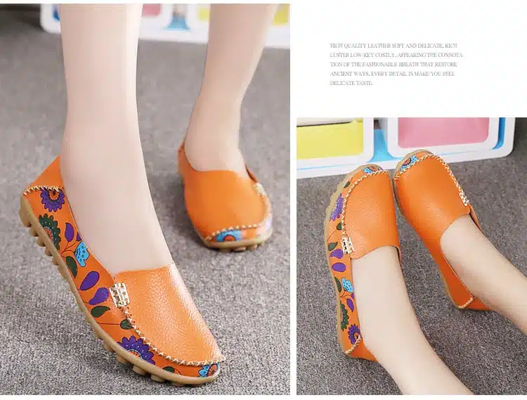 2017 New Design Print Flower Women's Casual Shoes High Quality Genuine Leather Women Flats Slip On Female Loafers Lady Boat Shoe 28