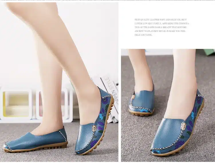 2017 New Design Print Flower Women's Casual Shoes High Quality Genuine Leather Women Flats Slip On Female Loafers Lady Boat Shoe 31