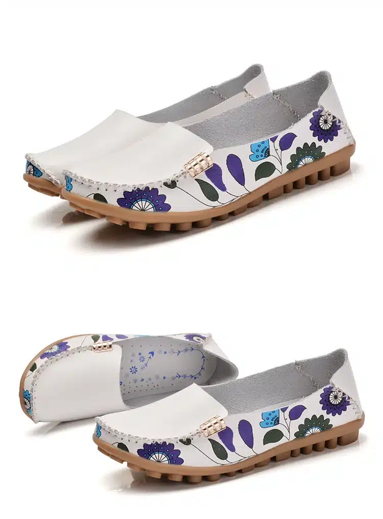 2017 New Design Print Flower Women's Casual Shoes High Quality Genuine Leather Women Flats Slip On Female Loafers Lady Boat Shoe 33