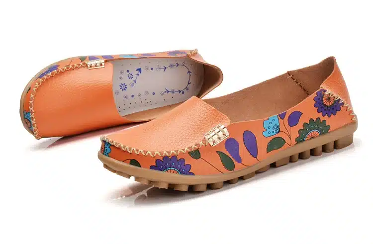 2017 New Design Print Flower Women's Casual Shoes High Quality Genuine Leather Women Flats Slip On Female Loafers Lady Boat Shoe 37