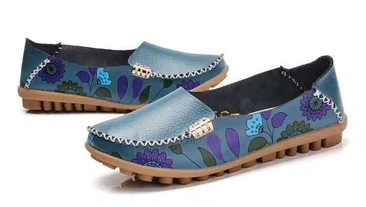 2017 New Design Print Flower Women's Casual Shoes High Quality Genuine Leather Women Flats Slip On Female Loafers Lady Boat Shoe 39