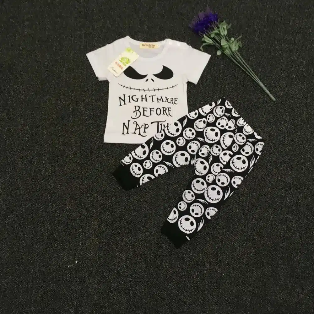 Baby boy girl clothes New Summer baby girl clothing set Cotton short sleeve 2pcs suit Top+Pants Nightmare Before Nap Time Print 3