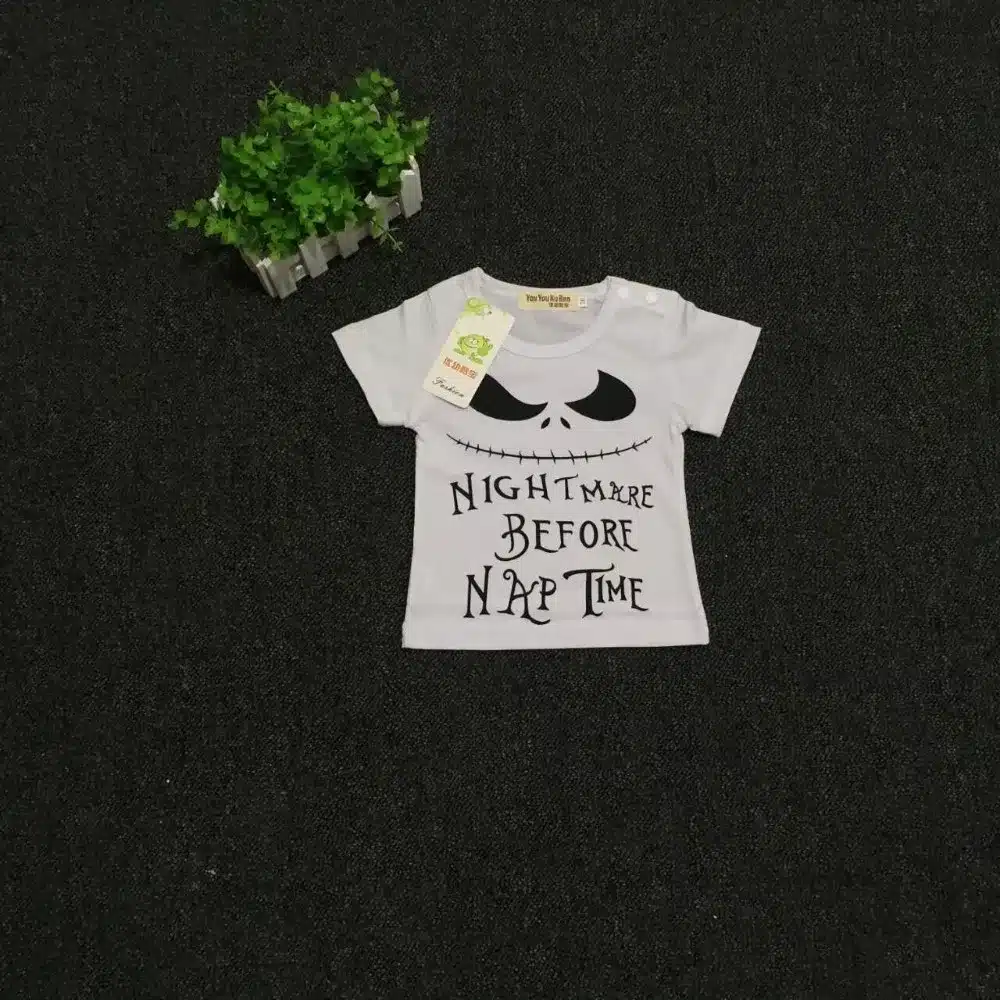 Baby boy girl clothes New Summer baby girl clothing set Cotton short sleeve 2pcs suit Top+Pants Nightmare Before Nap Time Print 4