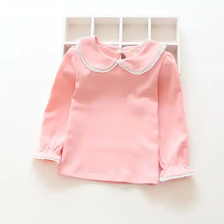 Abreeze New children T-shirts for girls spring autumn cotton girls clothing pink white kids Tee solid girls long sleeve shirts 9