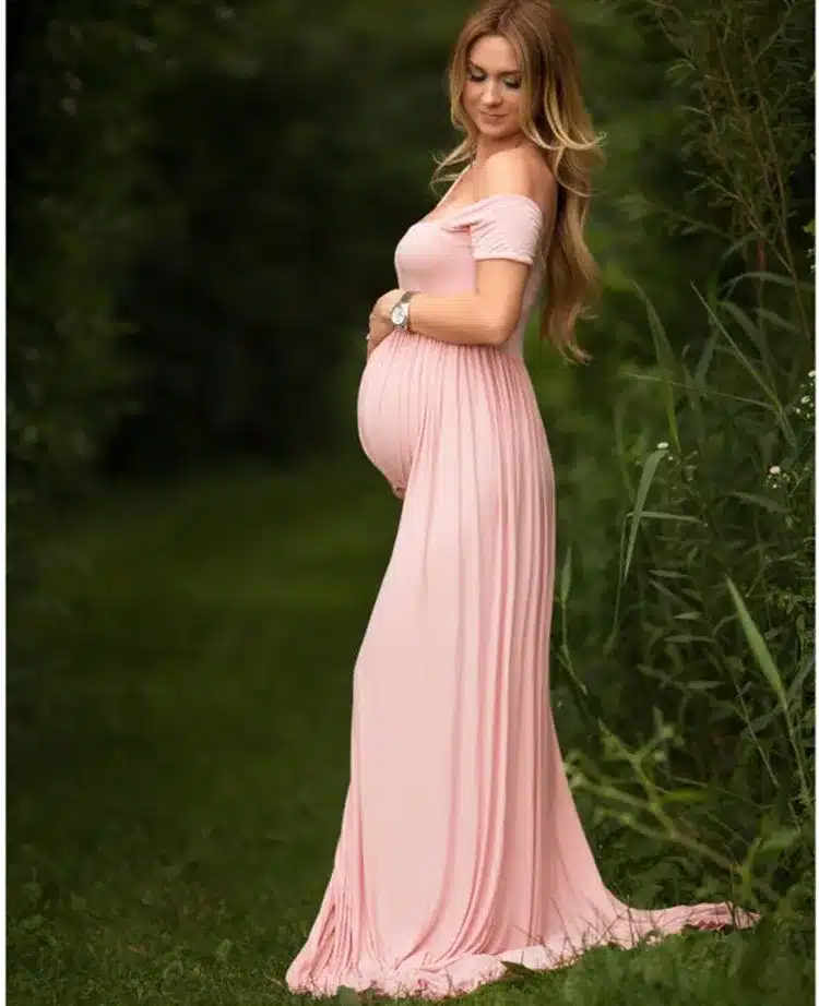 Maternity Dress For Photo Shooting Boat Neck White Dress Maternty Photography Props Short Sleeve Stretch Cotton Pregnant Dress 1