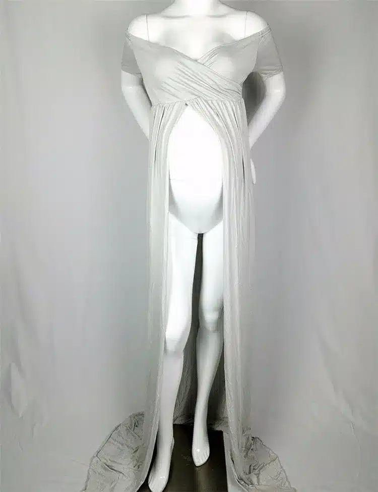 Maternity Dress For Photo Shooting Boat Neck White Dress Maternty Photography Props Short Sleeve Stretch Cotton Pregnant Dress 11