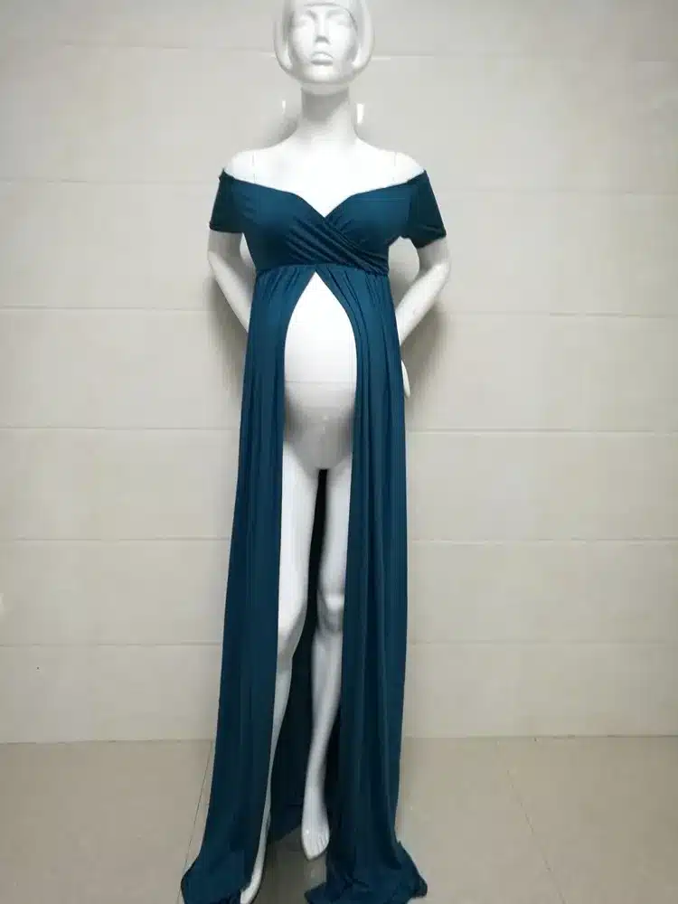 Maternity Dress For Photo Shooting Boat Neck White Dress Maternty Photography Props Short Sleeve Stretch Cotton Pregnant Dress 13